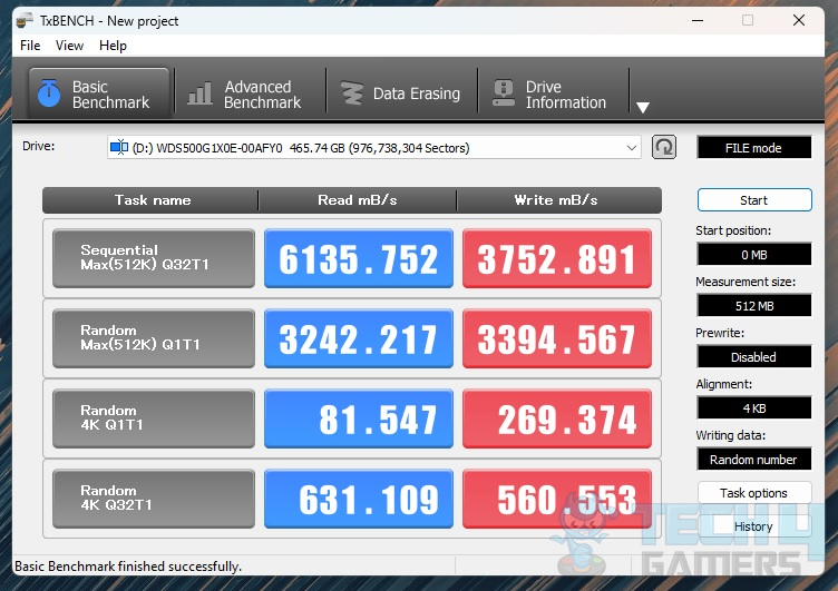 WD Black SN850 500GB NVMe — TxBench Disk Benchmark test