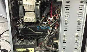 Dust build-up inside computer case.