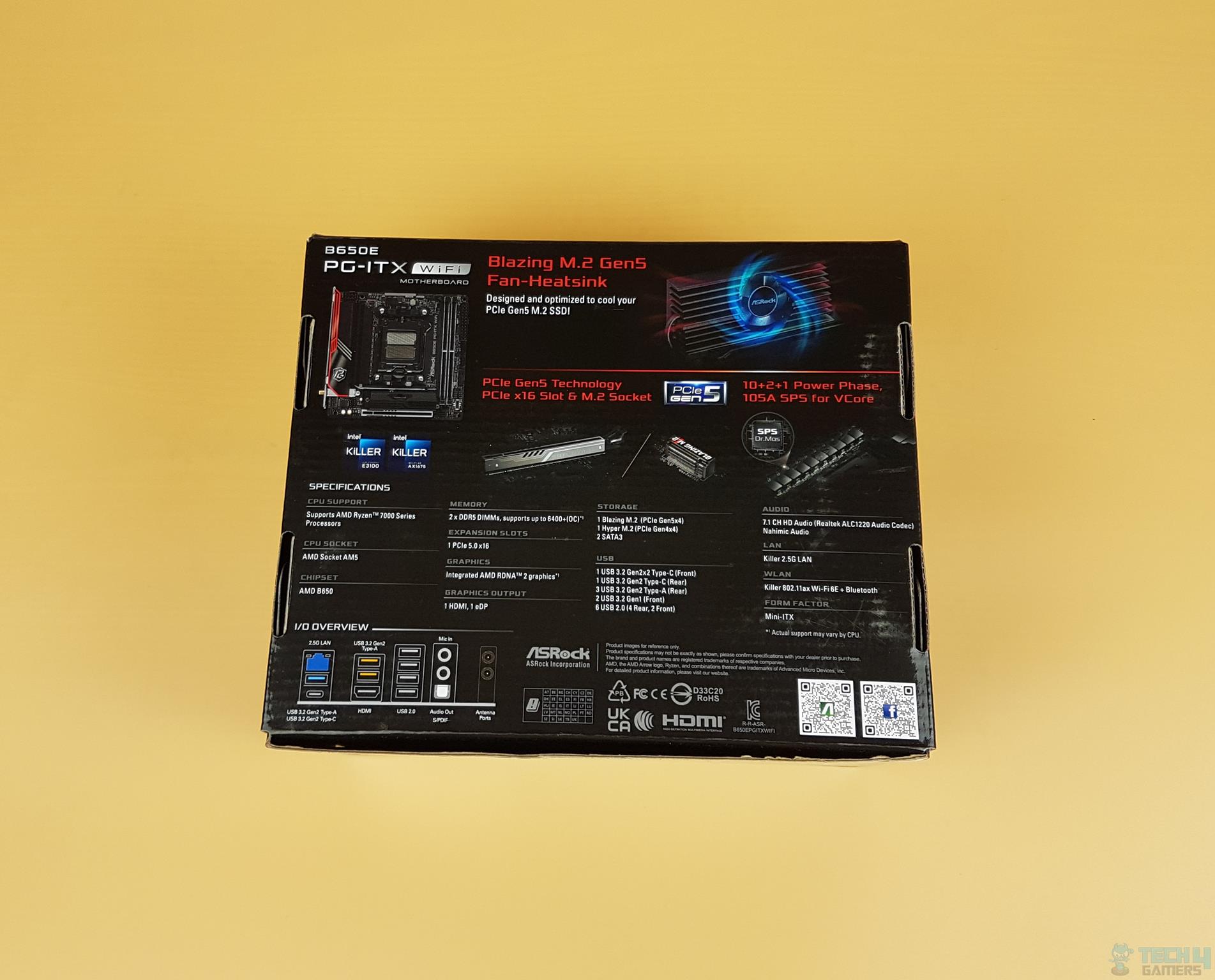 ASRock B650E PG-ITX WIFI — The backside of the box