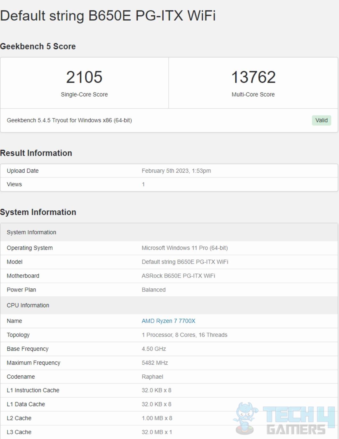 ASRock B650E PG-ITX WIFI — Geekbench 5 Score