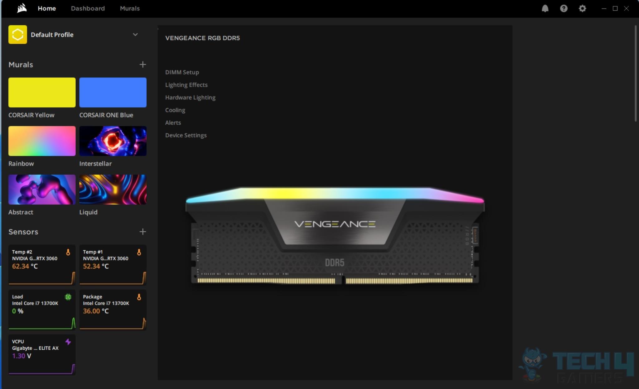 CORSAIR Vengeance RGB DDR5-6000 32GB CAS36 Kit — iCUE Main Page