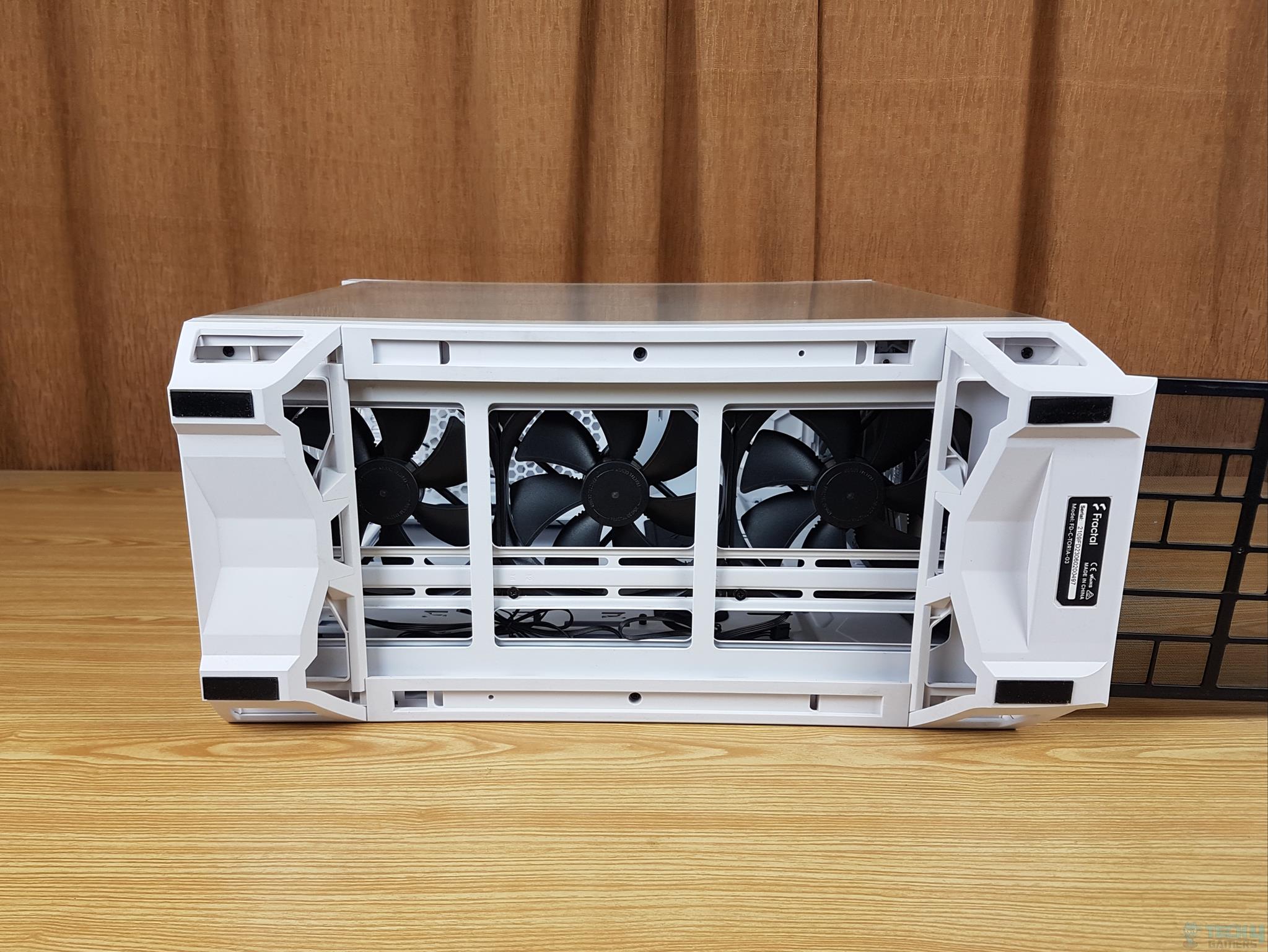 Fractal Design Torrent White TG Clear Tint PC Case — The fan bracket installed at the base of the case