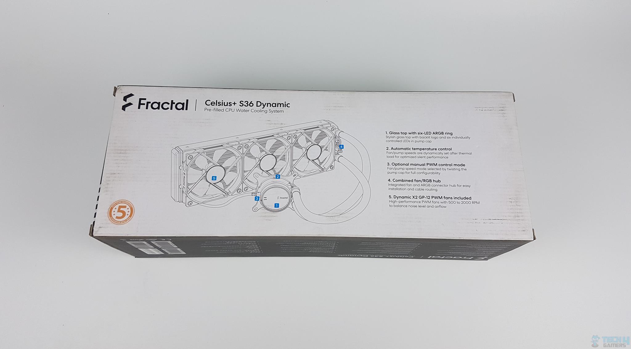 Fractal Design Celsius+ S36 Dynamic Cooler — The backside of the box