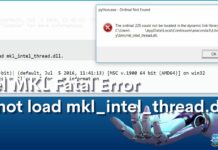 Intel MKL Fatal Error: cannot load mkl_intel_thread.dll.