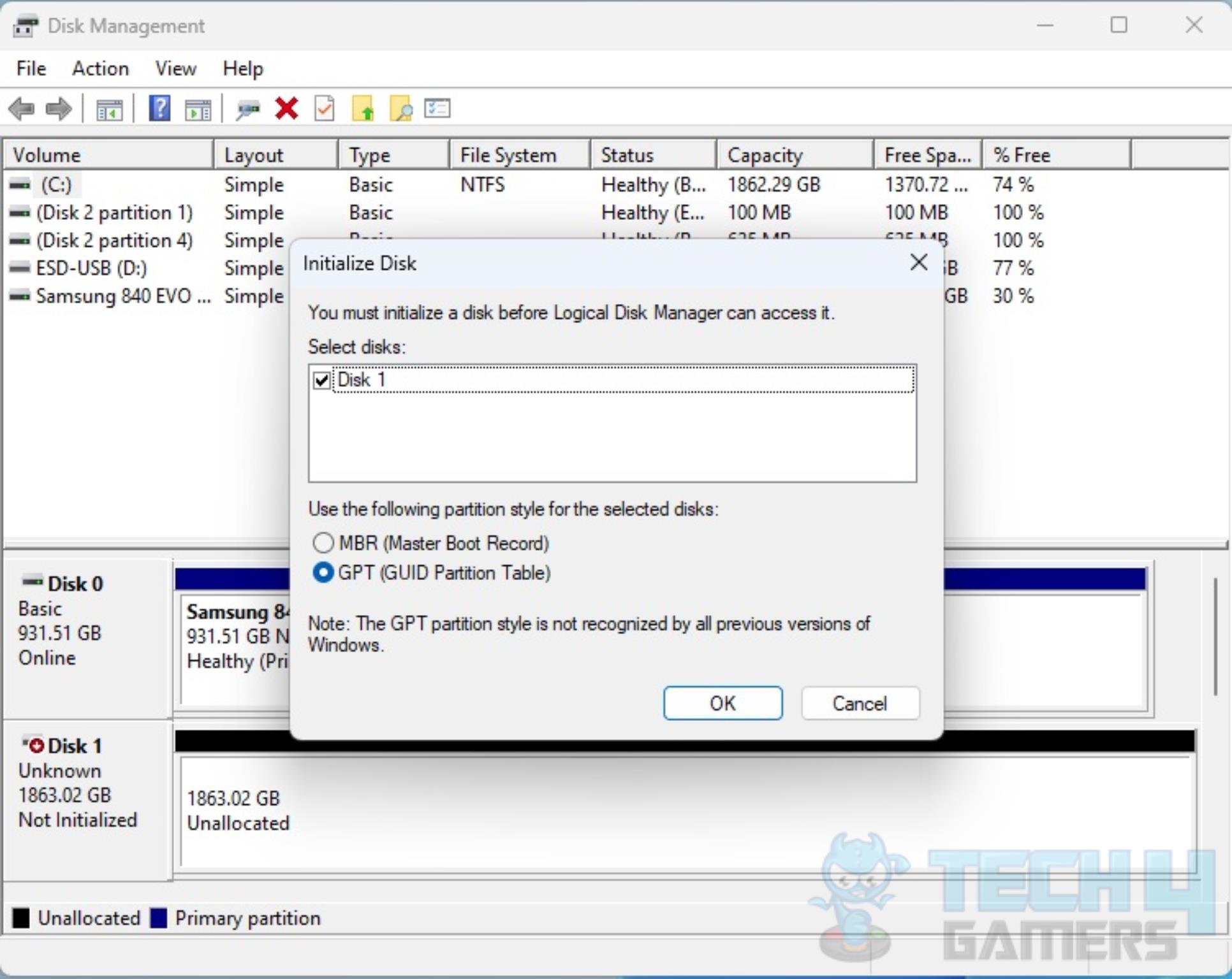 Kingston Fury Renegade 2TB NVMe SSD — Disk Management 