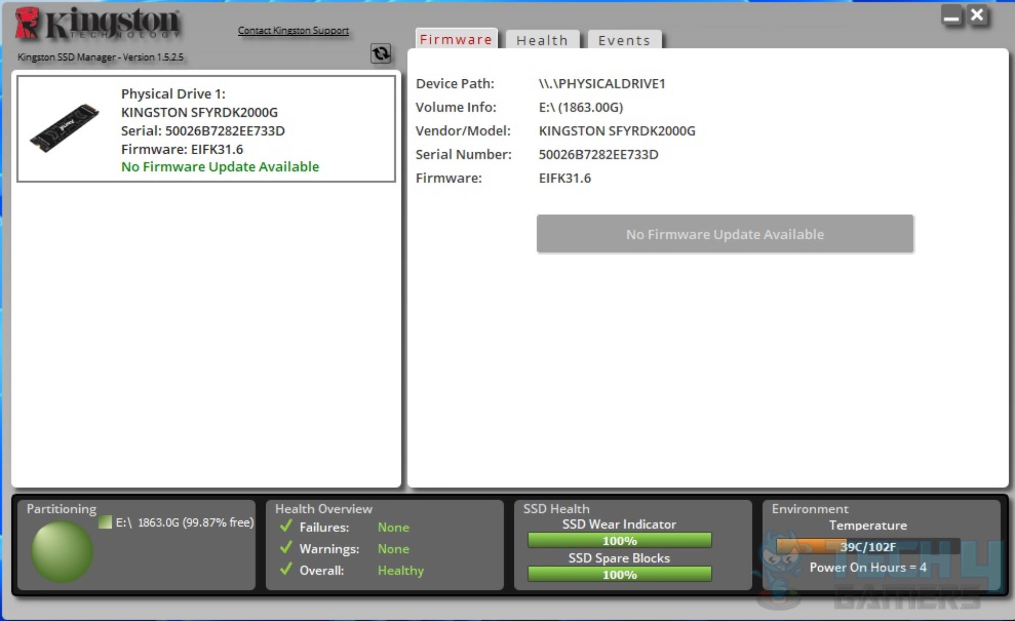 Kingston Fury Renegade 2TB NVMe SSD — SSD Manager Screenshot