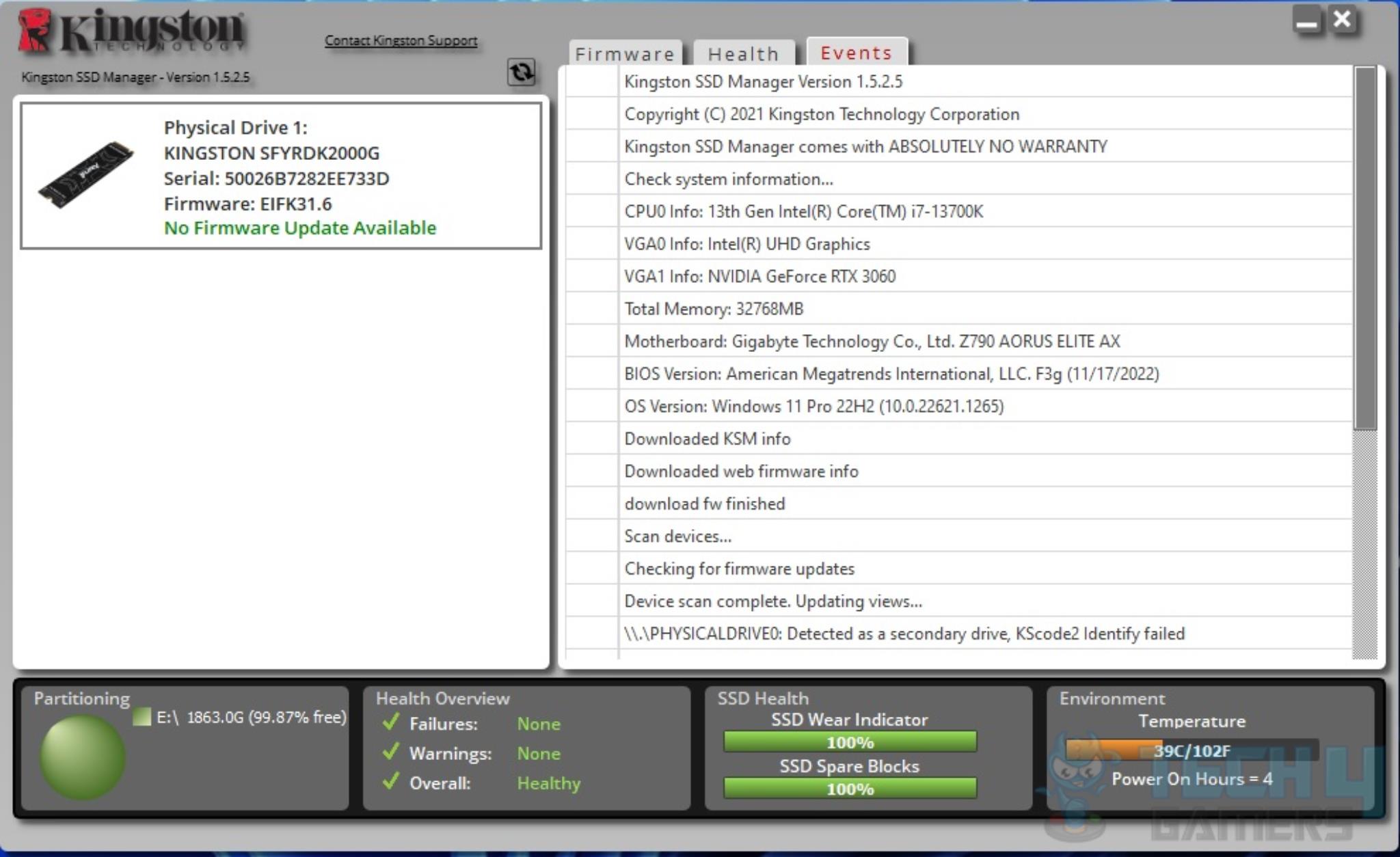 Kingston Fury Renegade 2TB NVMe SSD — Events Report from SSD Manager