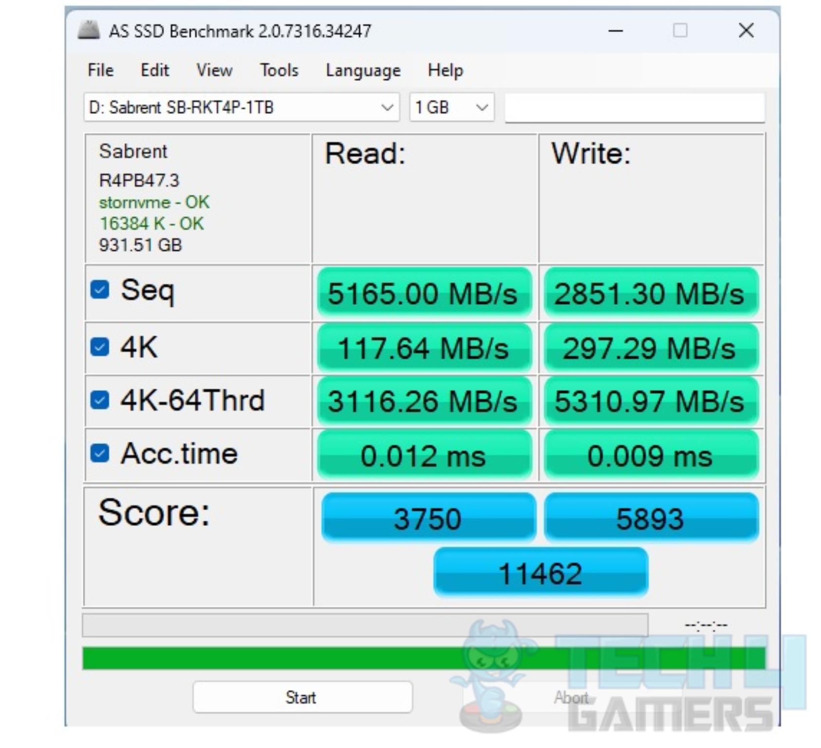 Sabrent Rocket 4 Plus 1TB NVMe — AS SSD Benchmark