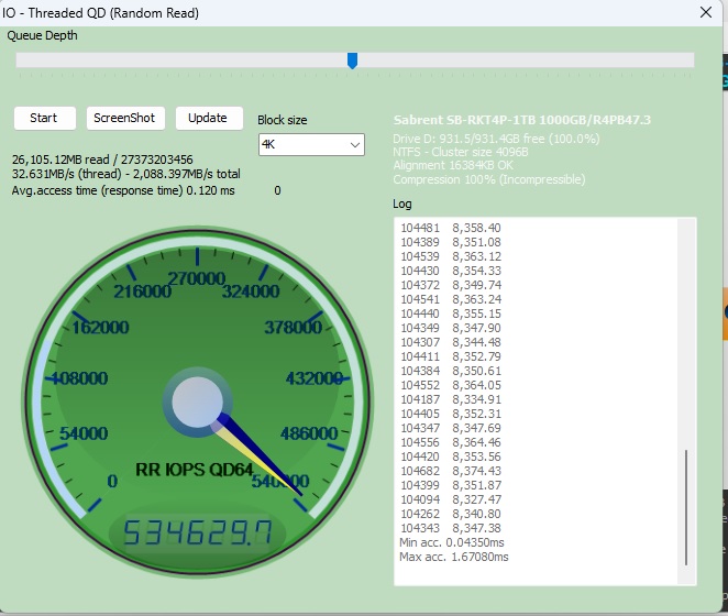 Sabrent Rocket 4 Plus 1TB NVMe — IO – Threaded QD Benchmark (Random Read)