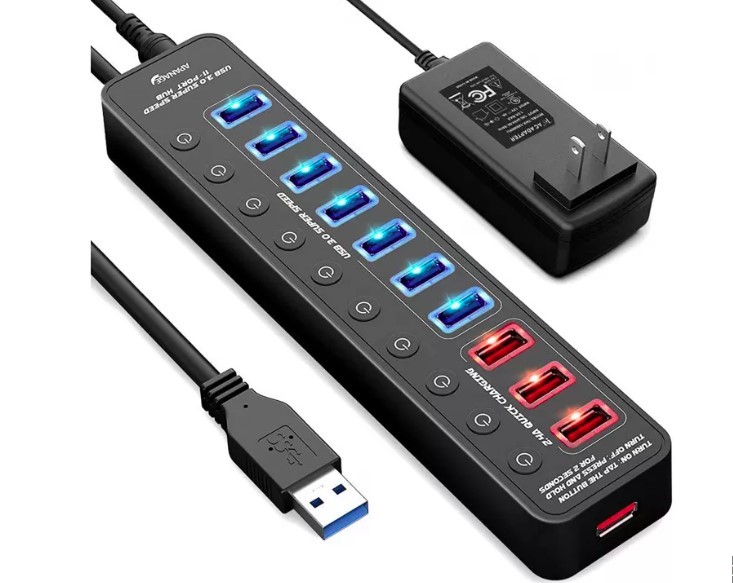 powered USB hub to add more USB ports to a pc