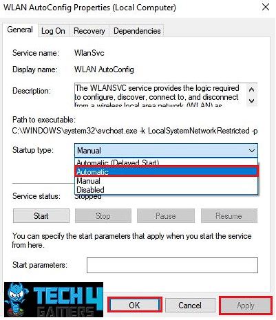 Changing WLAN AutoConfig to fix Windows wireless service is not running