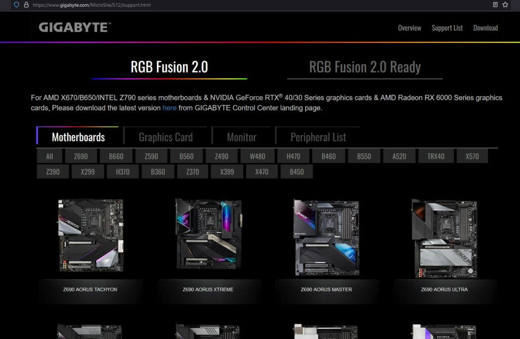 RGB Fusion Compatibility List