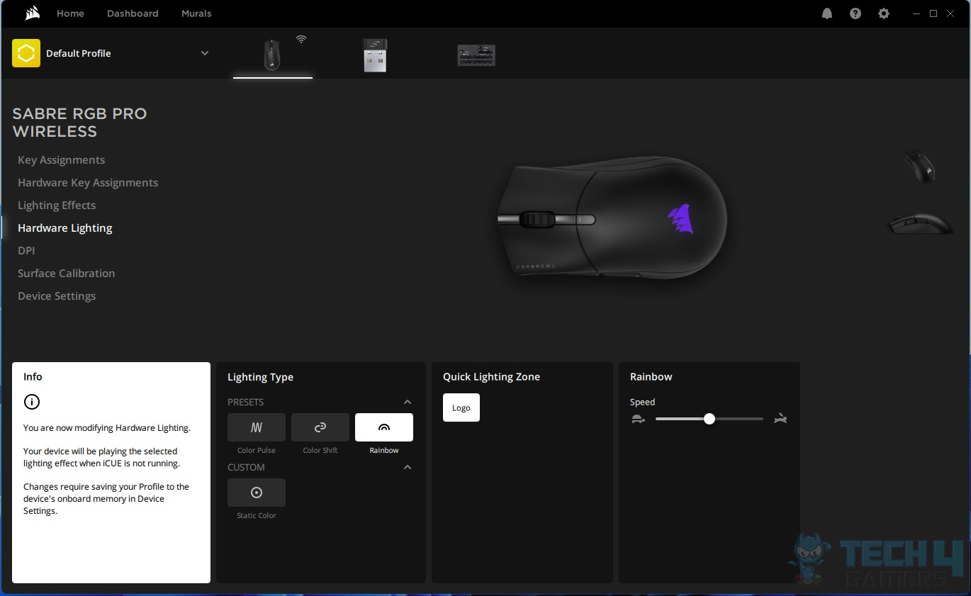 CORSAIR Sabre RGB Pro Wireless Gaming Mouse — iCUE Hardware Lighting