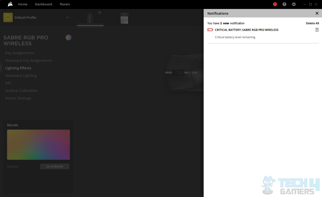 CORSAIR Sabre RGB Pro Wireless Gaming Mouse — iCUE Battery Notification