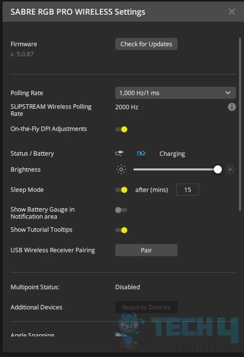 CORSAIR Sabre RGB Pro Wireless Gaming Mouse — iCUE Charging Status