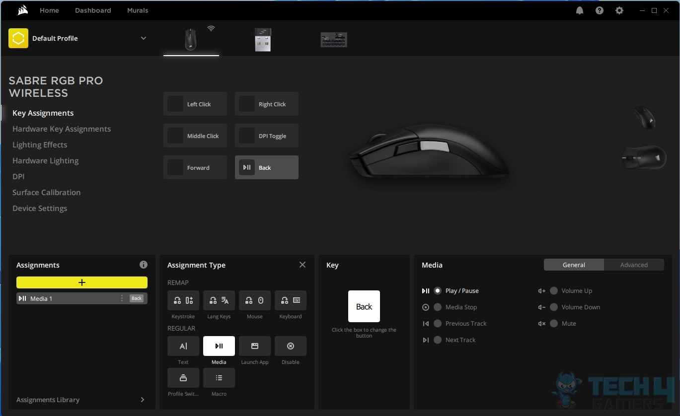 CORSAIR Sabre RGB Pro Wireless Gaming Mouse — iCUE Key Assignments