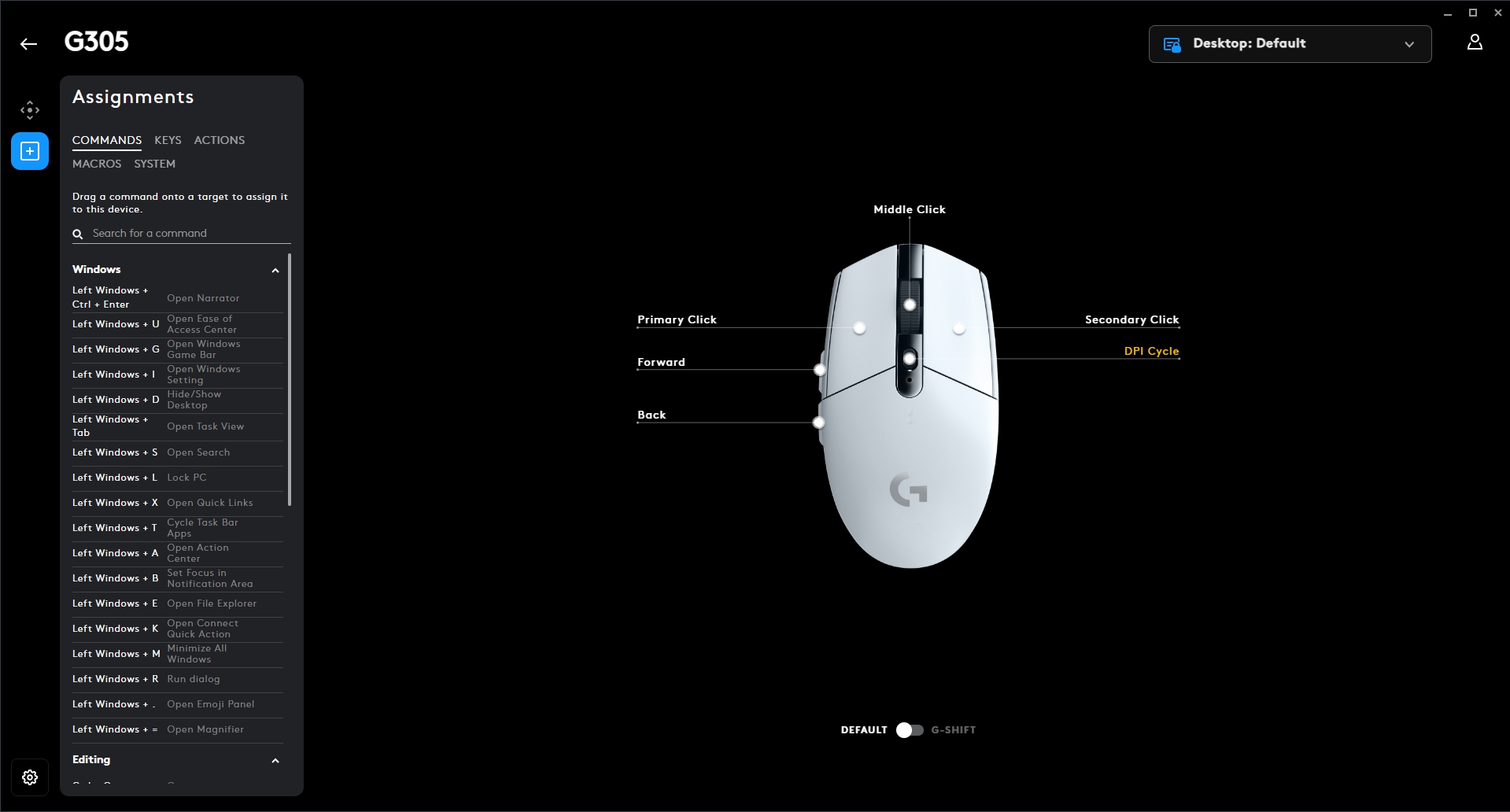 Logitech G305 Commands Assignments