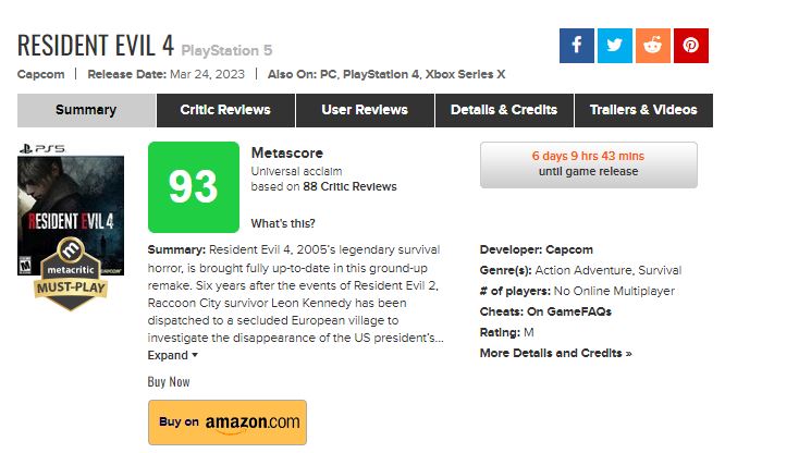 Resident Evil 4 Remake Metacritic 