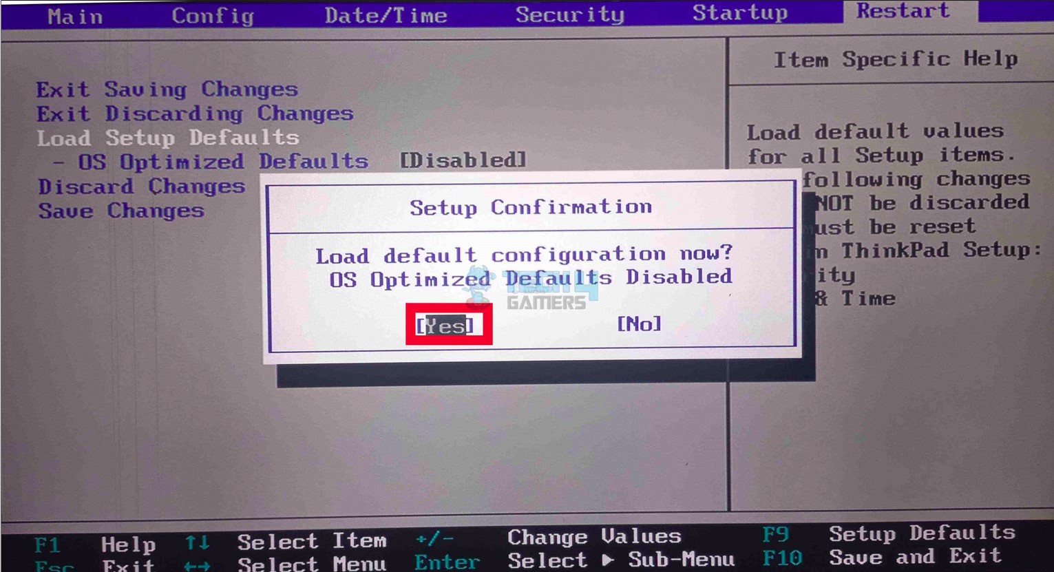 resetting BIOS by load setup defaults