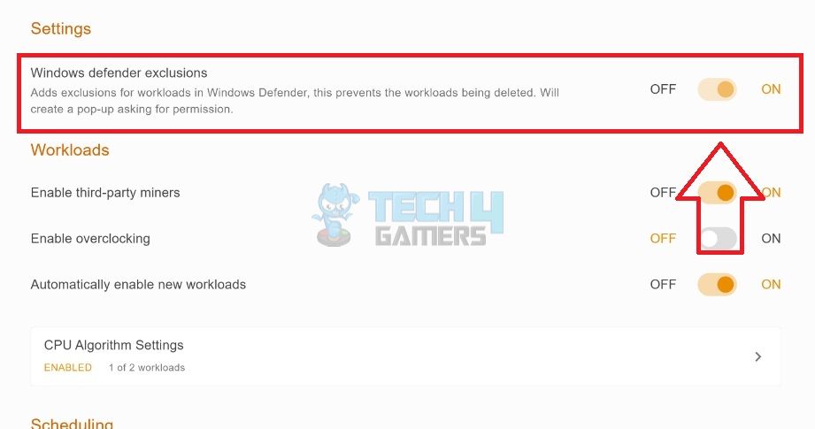 Enable Windows Defender Exclusion