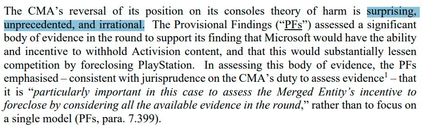 CMA Position Surprising Irrational Sony Activison Blizzard