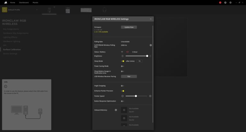 Corsair Ironclaw RGB Wireless - Device Settings