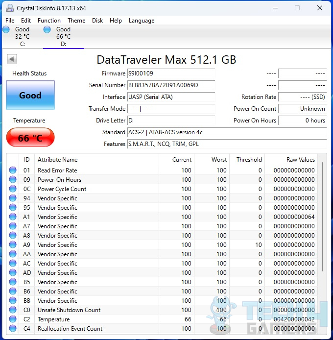 DataTraveler Max USB 3.2 Gen 2 512GB USB-C — CrystalDiskInfo