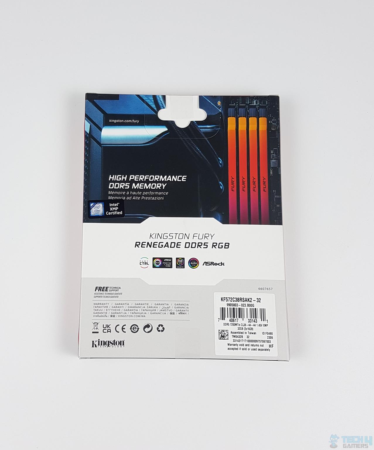 Kingston Fury Renegade RGB DDR5 32GB 7200MT/s CAS38 — Packing Box Rear View