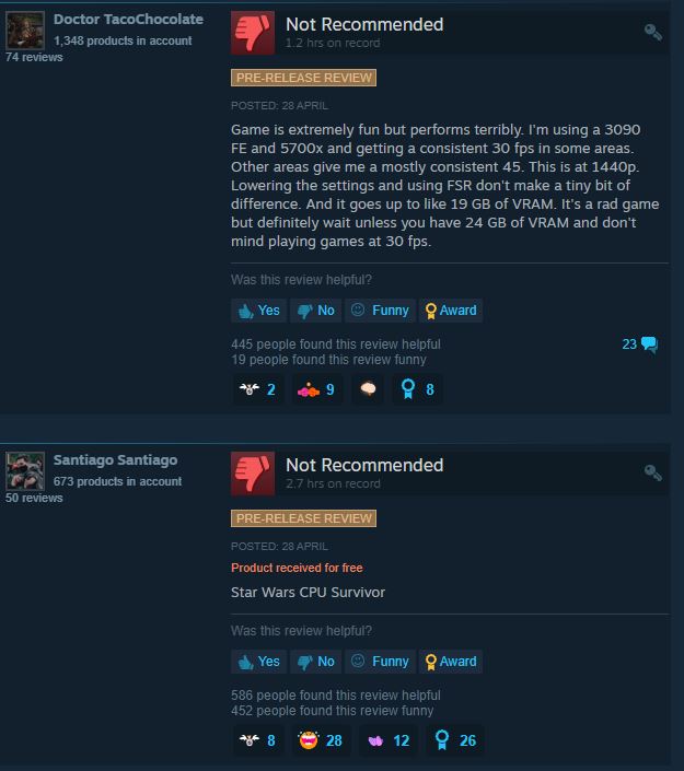 Star Wars Jedi: Survivor Steam Reviews