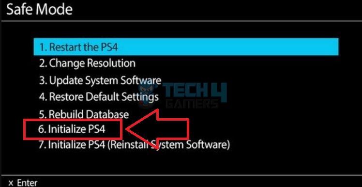Initialize PS4 in safe mode