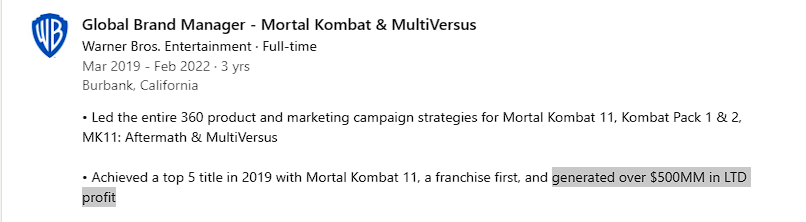 Mortal Kombat 11 $500 million profit