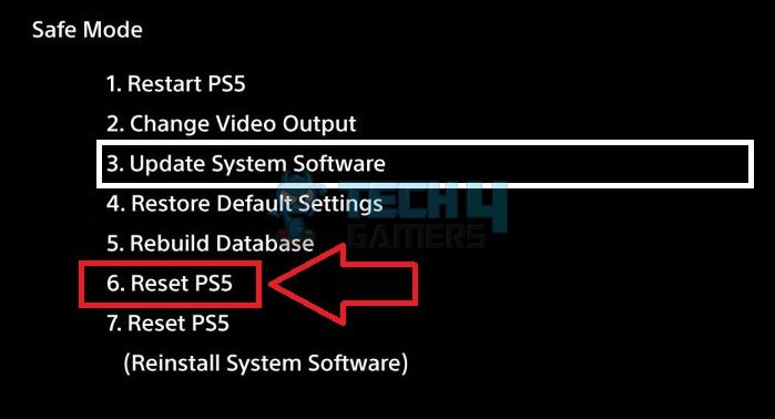 reset PS5 option in safe mode