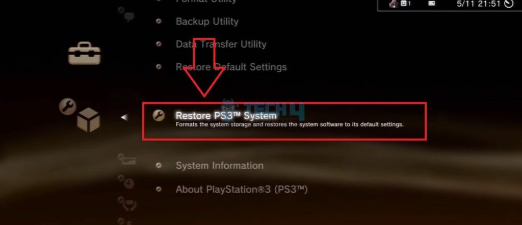 restore PS3 system to default