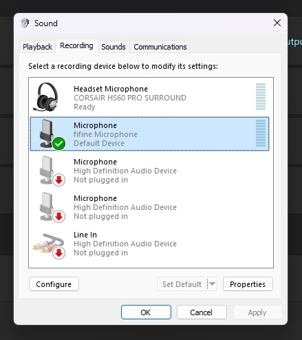 Fifine AM8 Microphone - Control Panel Recording Settings