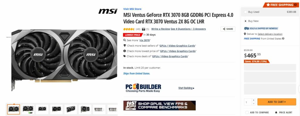 Nvidia GeForce RTX 3070 Below MSRP