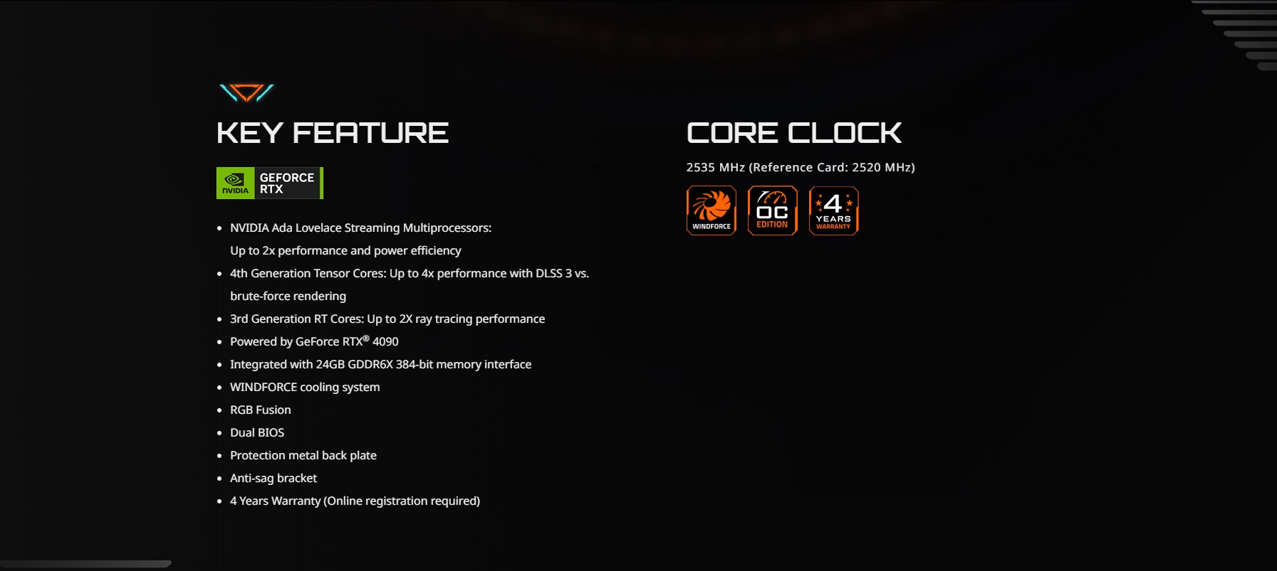 Features of the Gigabyte GeForce RTX 4090 Gaming OC 