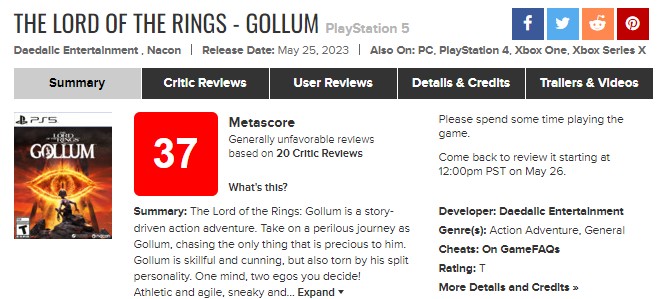 Gollum is one of the worst games of 2023 on Metacritic. Reviews pan the  title Daedalic - Aroged