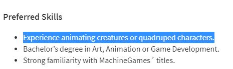 Wolfenstein 3 Senior Animator MachineGames
