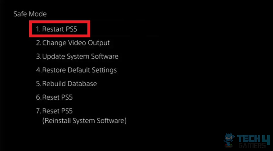 restarting PS5 from safe mode