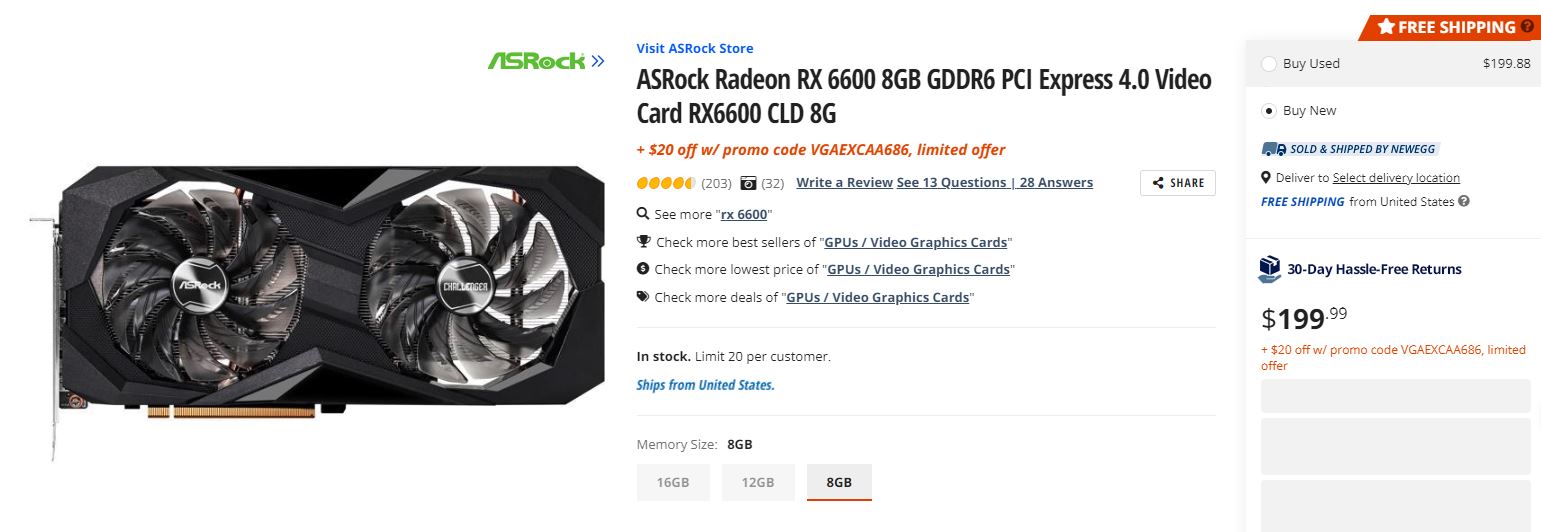 AMD Radeon RX 6600 Now Selling For $180