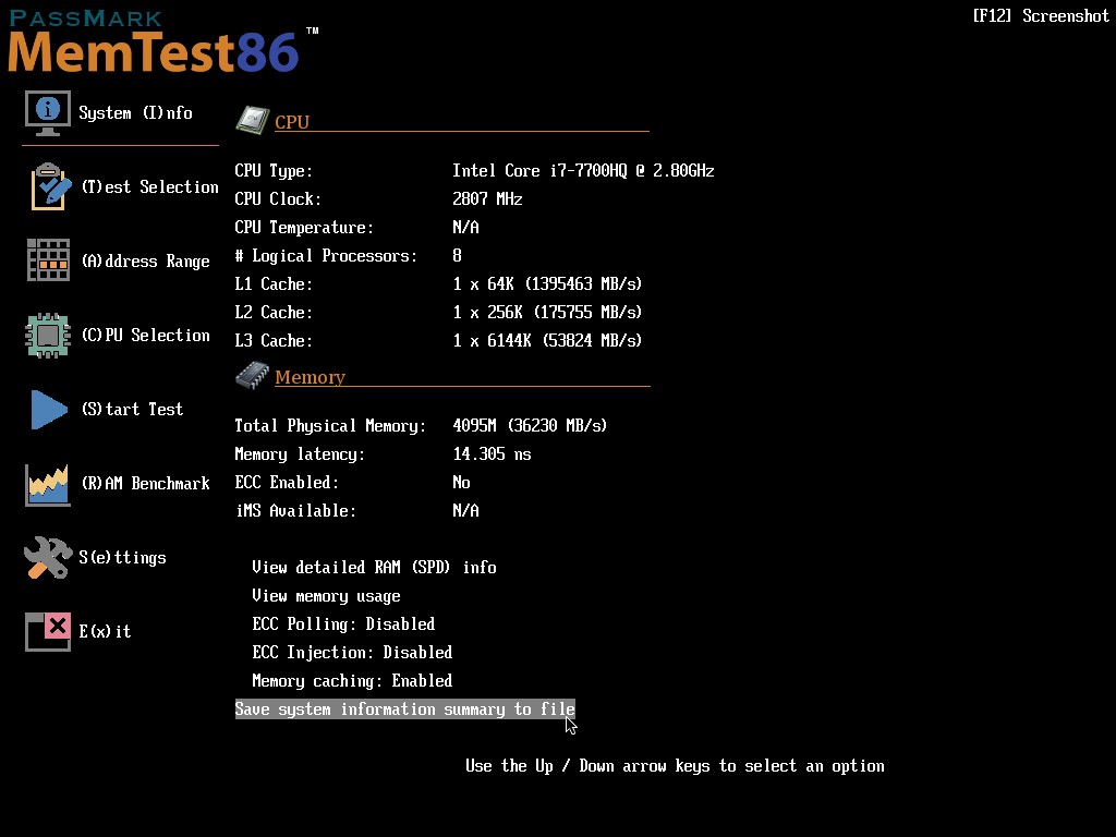 Configuring MemTest86