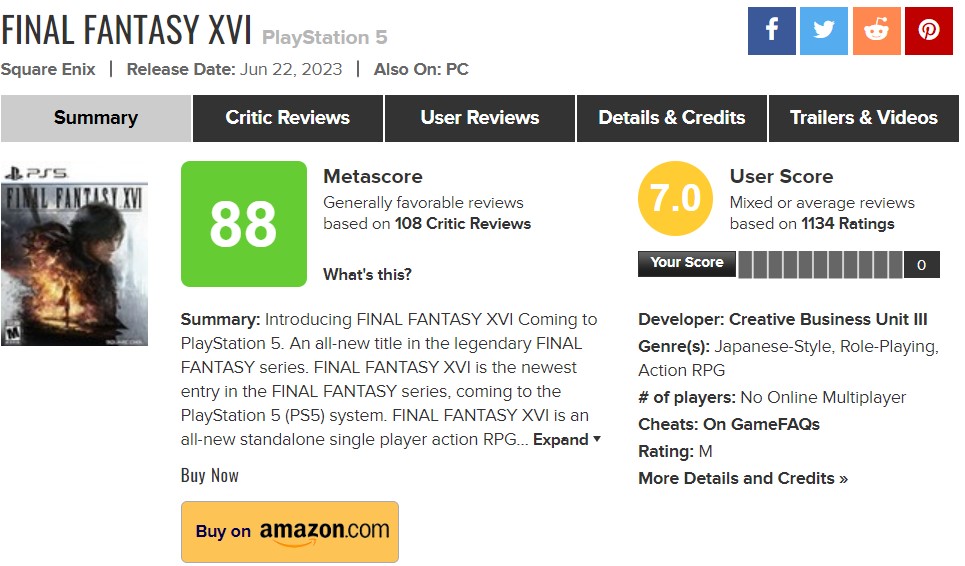 Why is Final Fantasy 16 being review bombed on Metacritic? - Xfire