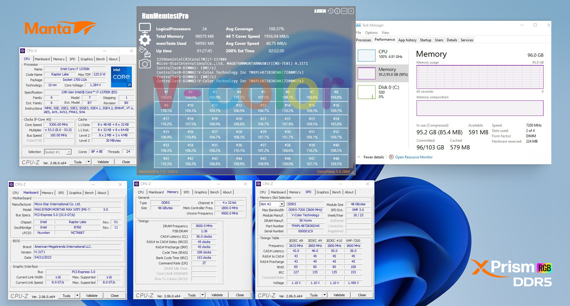 Pc Ram Color V-COLOR Breaks Records With DDR5 7200MHz 96GB Memory On B760 Chipset