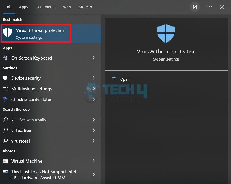 Virus and Threat Protection Tab