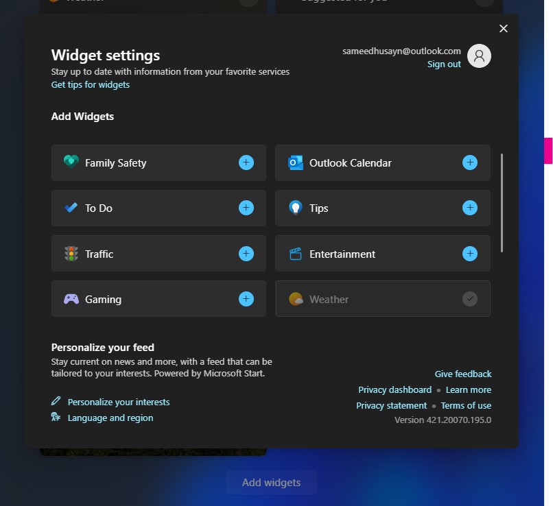 Windows 11 Add a Widget