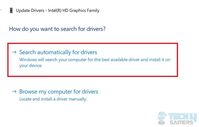 searching for drivers automatically.