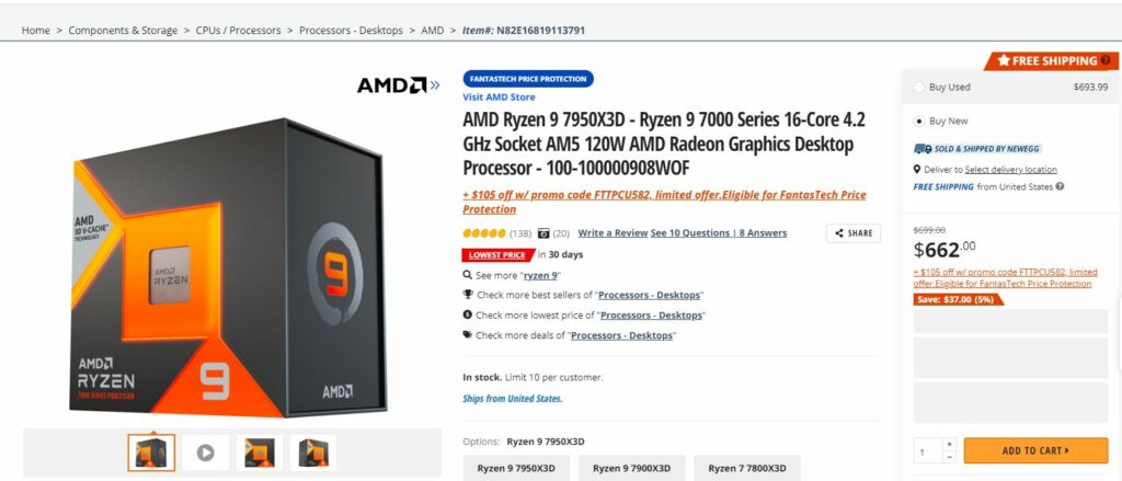 AMD Ryzen 9 7950X3D Promotion Newegg Discount
