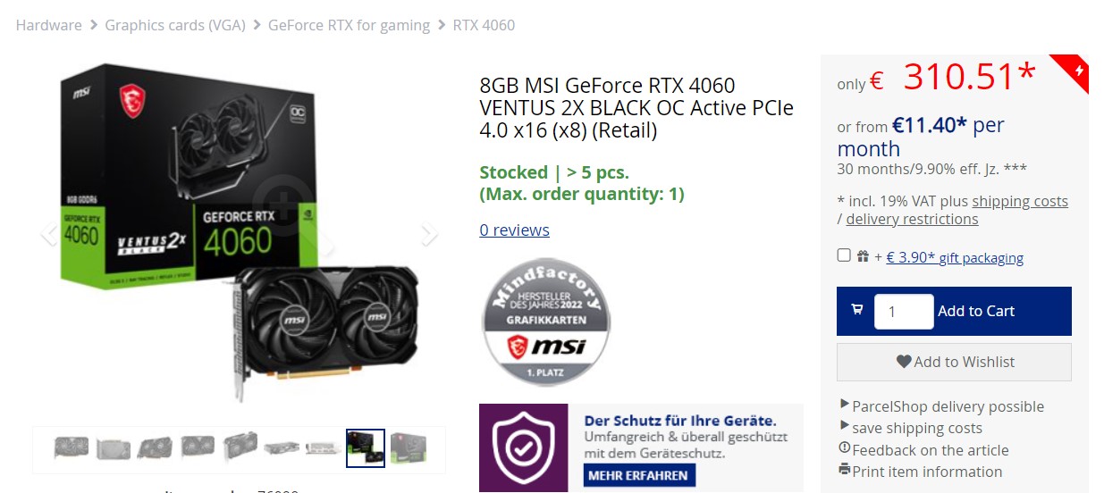 Geforce RTX 4060 mindfactory