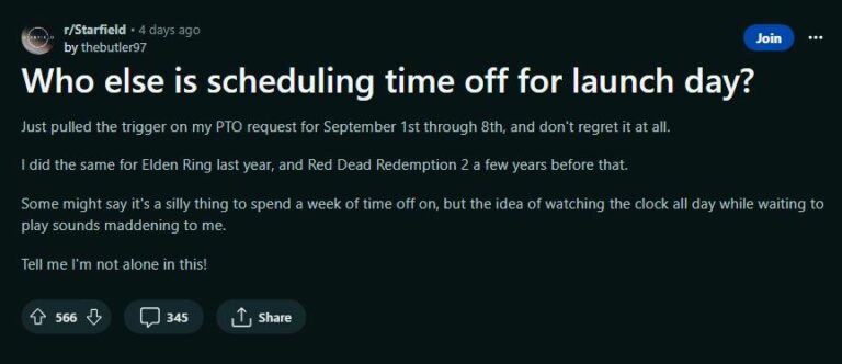 Starfield Fans Planning To Skip Work To Enjoy Game At Launch