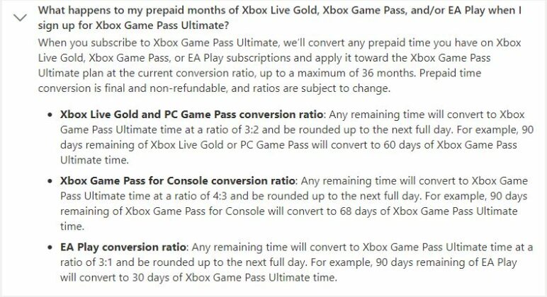 Xbox Conversion Rate Game Pass Ultimate No Longer Convertible From Xbox Gold With 1:1 Ratio